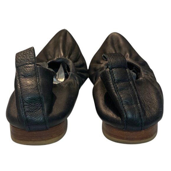 FREE PEOPLE Black Leather Point Toe Silver Criss-Cross Straps Ballet Flats 6.5 - Picture 4 of 9